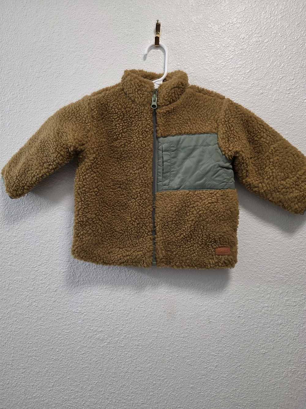 7 For All Mankind Kids Brown Sherpa Jacket with Green Patch